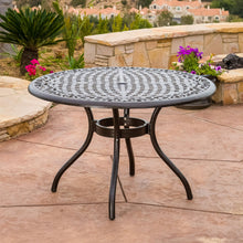 Load image into Gallery viewer, Tranquilius - Outdoor Round Dining Table With Lattice Tabletop, Umbrella Hole And Curved Legs
