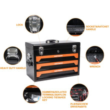 Load image into Gallery viewer, Portable 3 Drawer Steel Toolbox, 4 Layers Of Tools With Metal Latches, With Storage Tray And Carrying Handle
