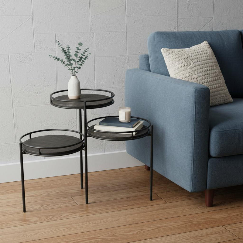 23" Solid Wood And Iron Round End Table - Black