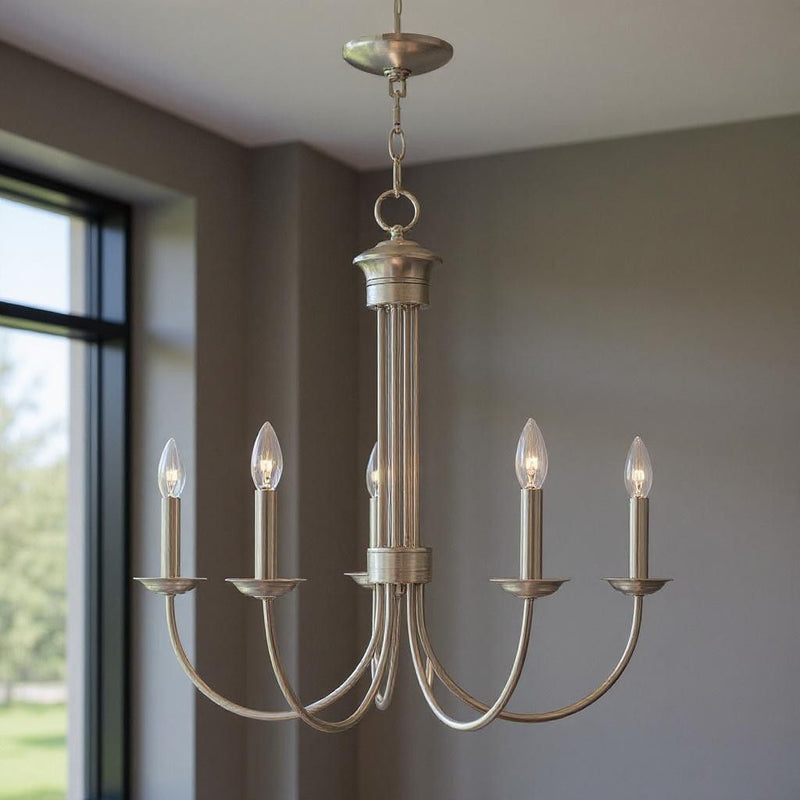 24" Five-Light Dimmable Chandelier With Shades - Nickel