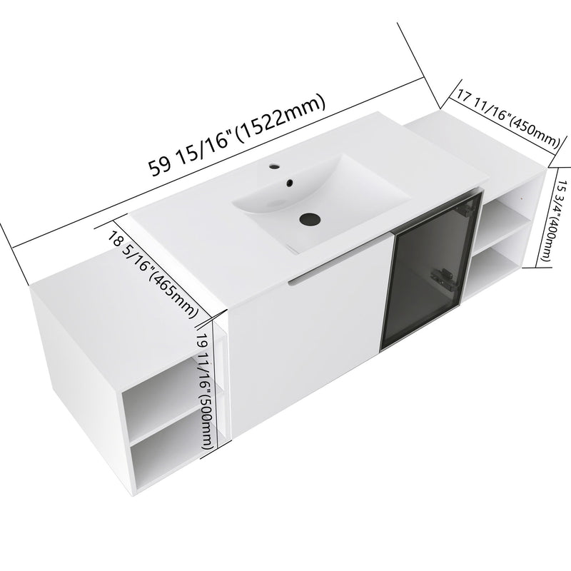 Wall Mounted Bathroom Vanity With Sink, Cabinet & Half Door