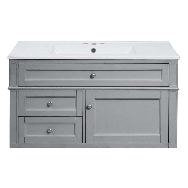Modern Wall Mounted Floating Cabinet With Double Drawer And Sink