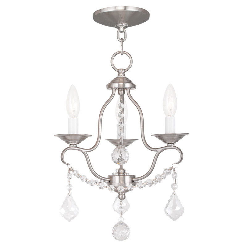 17" Three Light Metal Dimmable Chandelier With Shades - Nickel