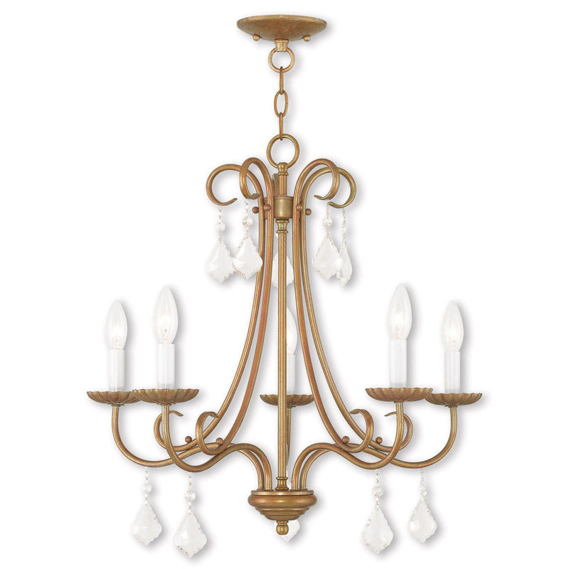 22" Five Light Dimmable Chandelier With Shades - Antiqued Gold