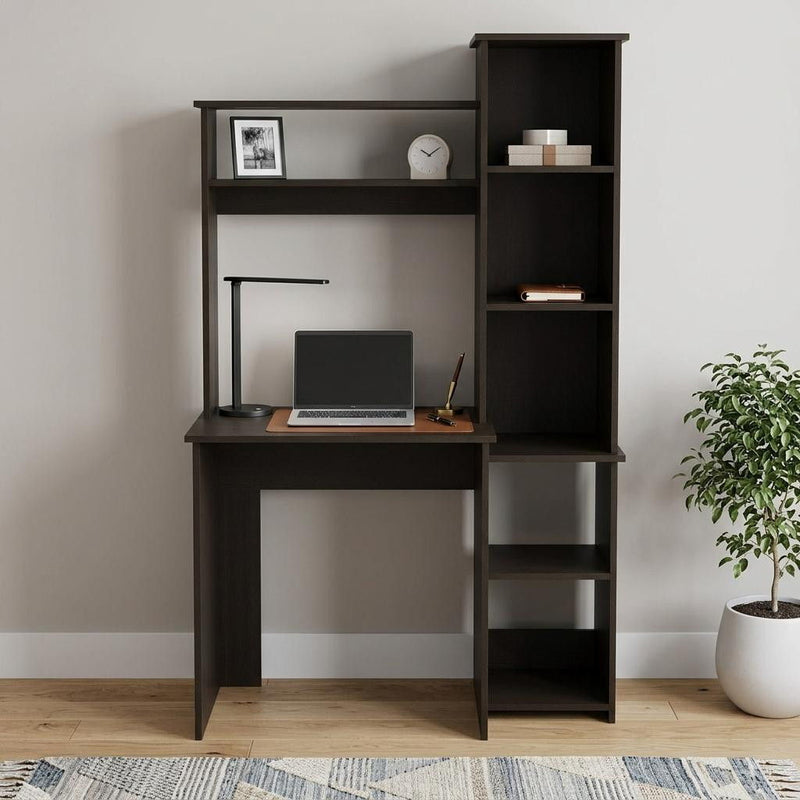 2 Piece Set Computer Desk With Hutch And Bookshelf - Black
