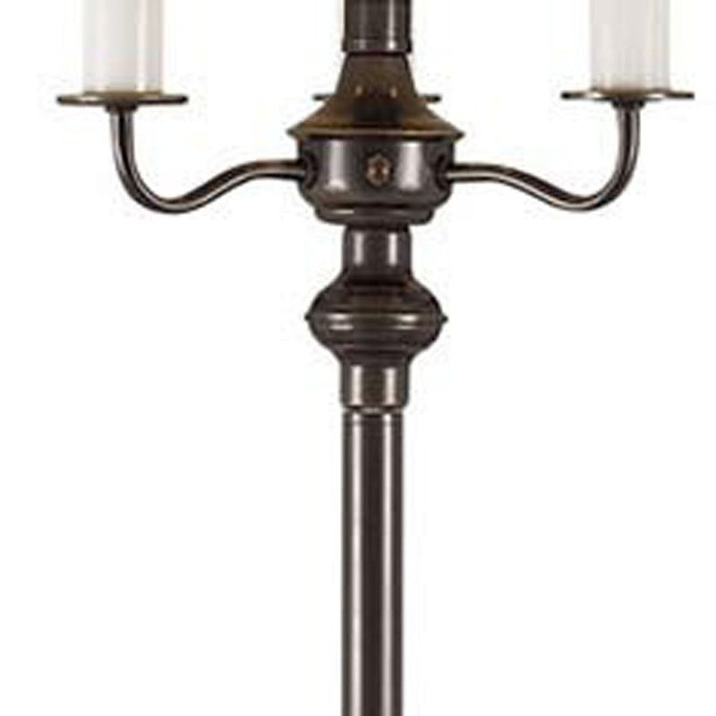 Four Light Traditional Shaped Floor Lamp With Beige Square Shade - Bronze