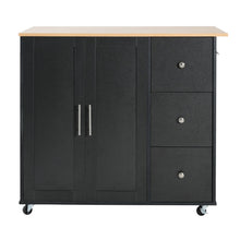 Load image into Gallery viewer, Mobile Kitchen Cart With Storage With 2 Doors, 3 Drawers &amp; Adjustable Shelf - Black / Natural

