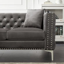 Load image into Gallery viewer, 82.3&quot; Width Modern Velvet Sofa Jeweled Buttons Tufted Square Arm Couch Grey,2 Pillows Included
