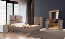 Load image into Gallery viewer, Lorenzo Gold Detailed Tufted Upholstery King Bed made with Wood in Gray
