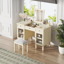 Load image into Gallery viewer, Multi Functional 2 In 1 Vanity Desk With Flip Top Mirror Material - White Oak
