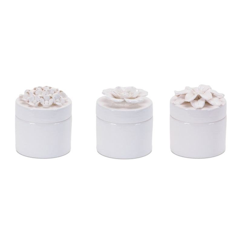 Flowers Decorative Keepsake Boxes (Set of 3) - White