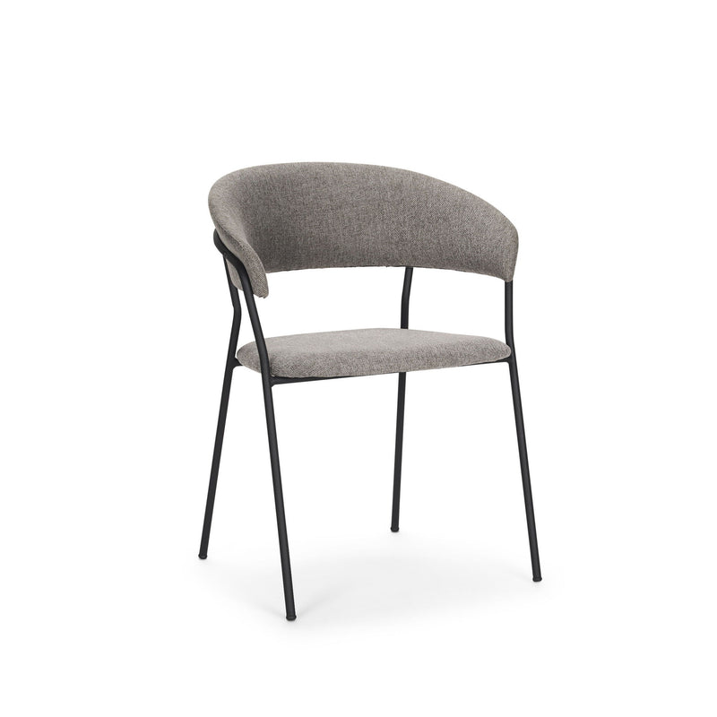 Fabric Wood Open Back Dining Arm Chair - Gray / Black