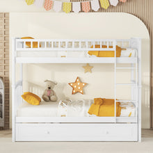 Load image into Gallery viewer, Twin over Twin Bunk Bed with Twin Size Trundle, Convertible Beds, White
