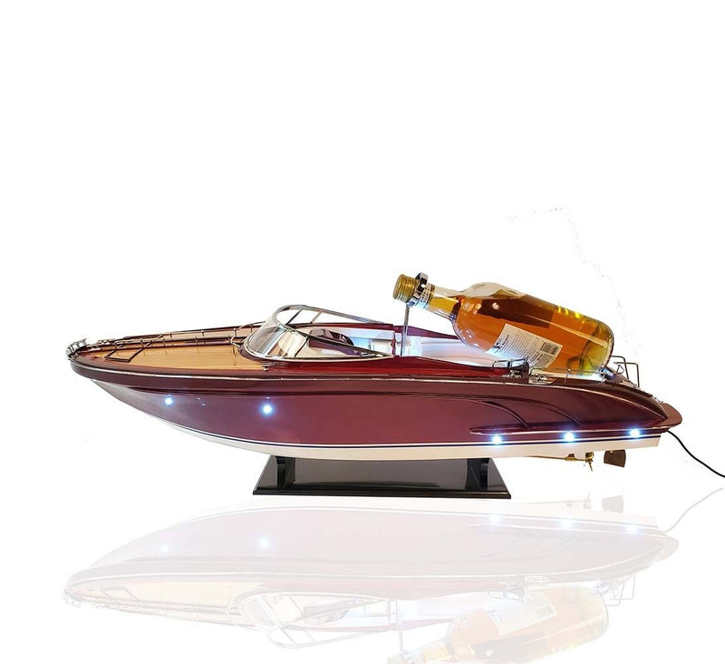 Wooden Boat Sculpture Holder With LED Lights - Wine / White