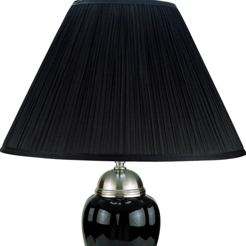 Ceramic Urn Table Lamp With Black Empire Shade - Black And Silver