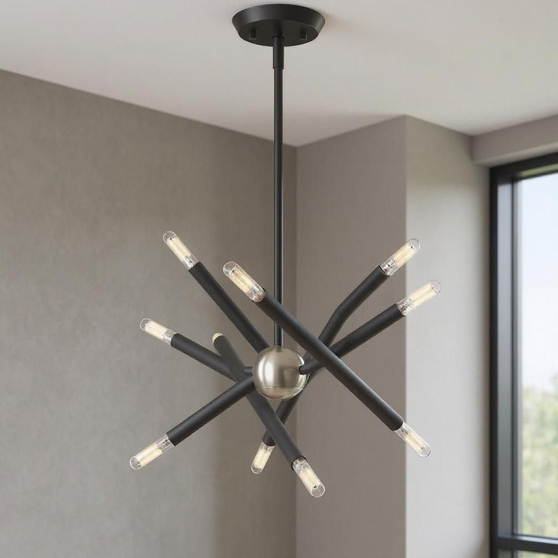 15" Six Light Dimmable Chandelier With Shades - Gray