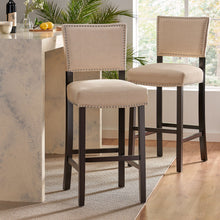 Load image into Gallery viewer, Barstools With Rivet Decoration (Set of 2), Wood Frame, Bar Chairs For Kitchen Island - Beige
