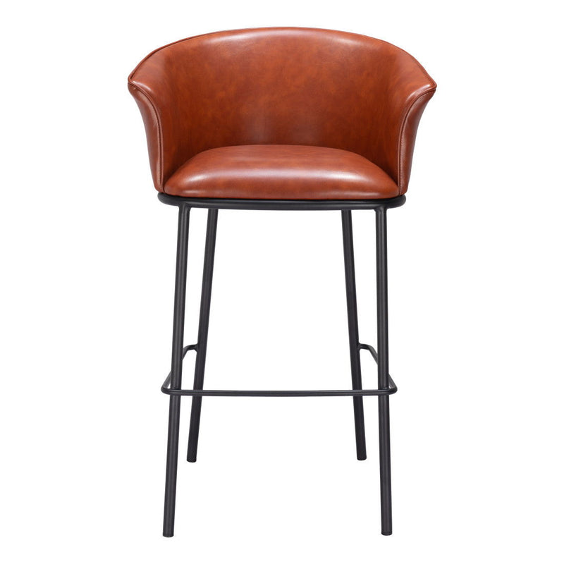 Faux Leather And Steel Bar Height Bar Chair - Brown And Black