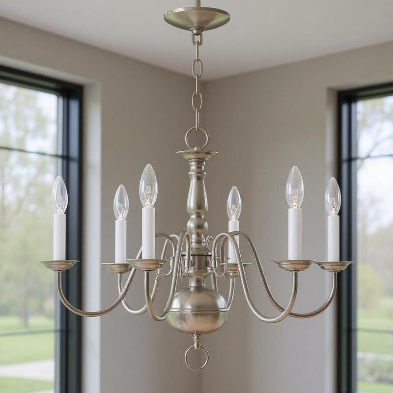 18" Six-Light Dimmable Chandelier With Shades - Nickel