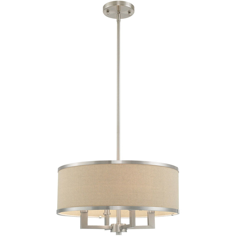Four Light Metal Dimmable Chandelier With Shades - Nickel / Ash Gray