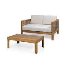 Load image into Gallery viewer, Outdoor Patio Set With Coffee Table And Loveseat - Teak / Beige
