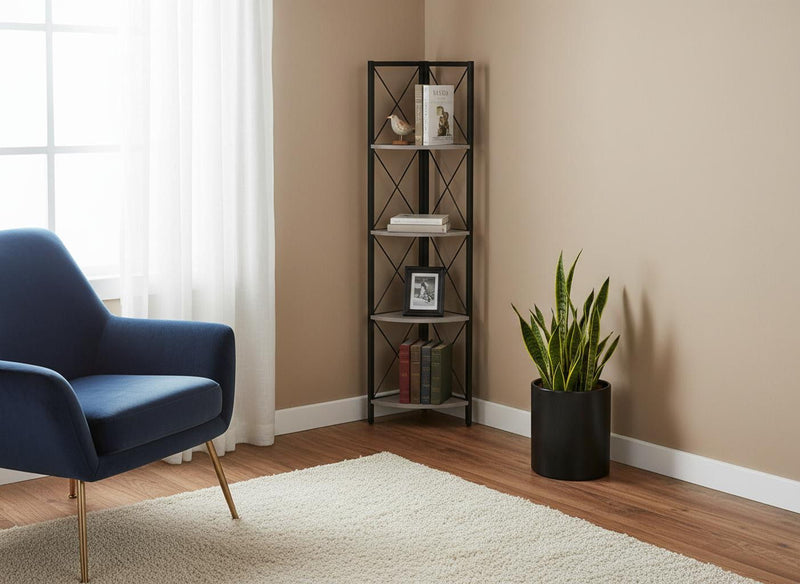 Four Tier Corner Bookcase - Gray