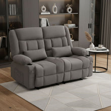 Load image into Gallery viewer, Microfiber Manual Reclining Loveseat With Storage Toss Pillows - Gray
