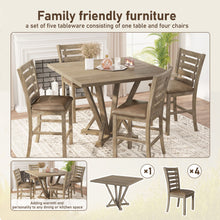 Load image into Gallery viewer, 5 Pieces Set Counter Table Set Square Counter Table Solid Wood Modern Farmhouse Rustic Look Distressed Look - Grayish Brown
