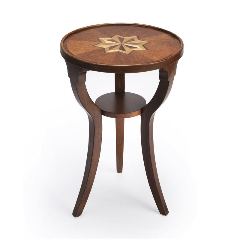 Ash Manufactured Wood Round End Table With Shelf - Brown And Olive