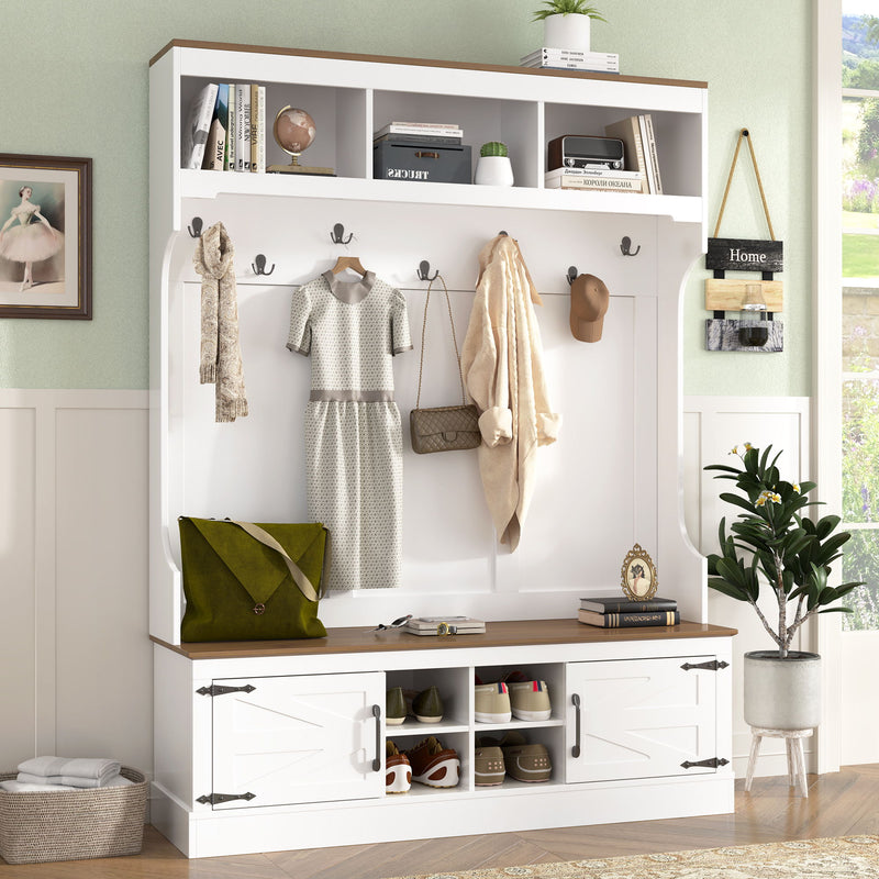Farmhouse Hall Tree With Bench And Shoe Storage