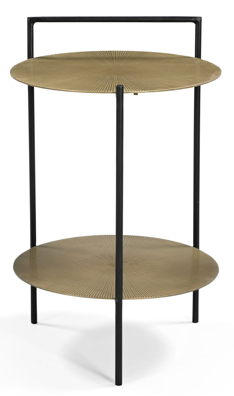 22" Iron Round End Table With Shelf - Brass
