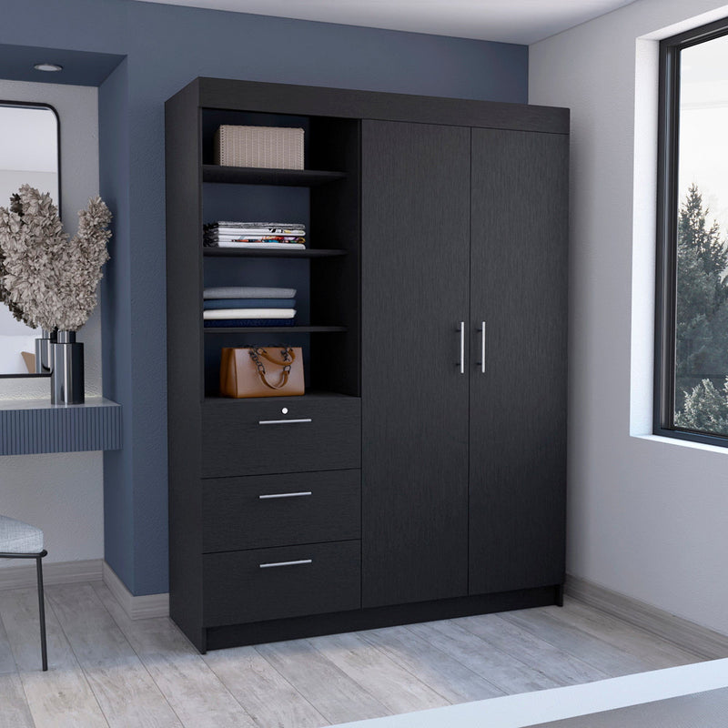 79" Wood Two Door Three Drawer Combo Dresser - Black