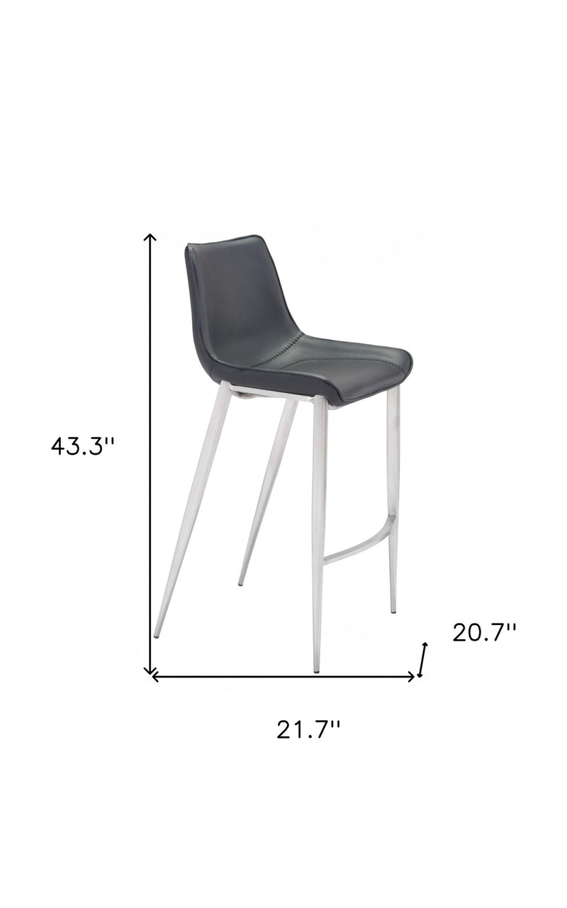 30" Steel Low Back Bar Height Bar Chairs (Set of 2) - Black And Silver