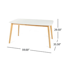 Load image into Gallery viewer, Dining Table With Splayed Rubberwood Legs &amp; Faux Wood Tabletop, Mid Century Modern - White Oak
