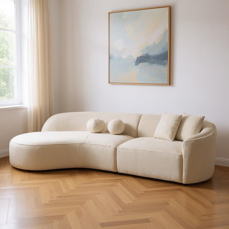 Boucle Modular Curved 2 Piece Sofa Chaise Sectional With Toss Pillows - Ivory