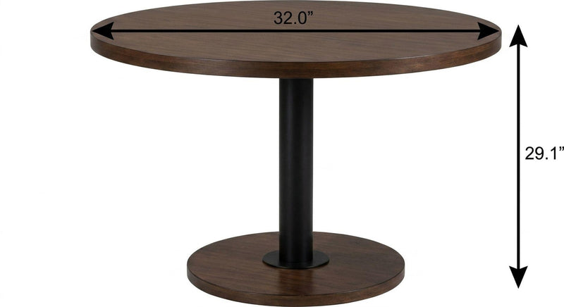 Adjustable Height Wood And Steel Pedestal Base Round Top Dining Table - Walnut And Black