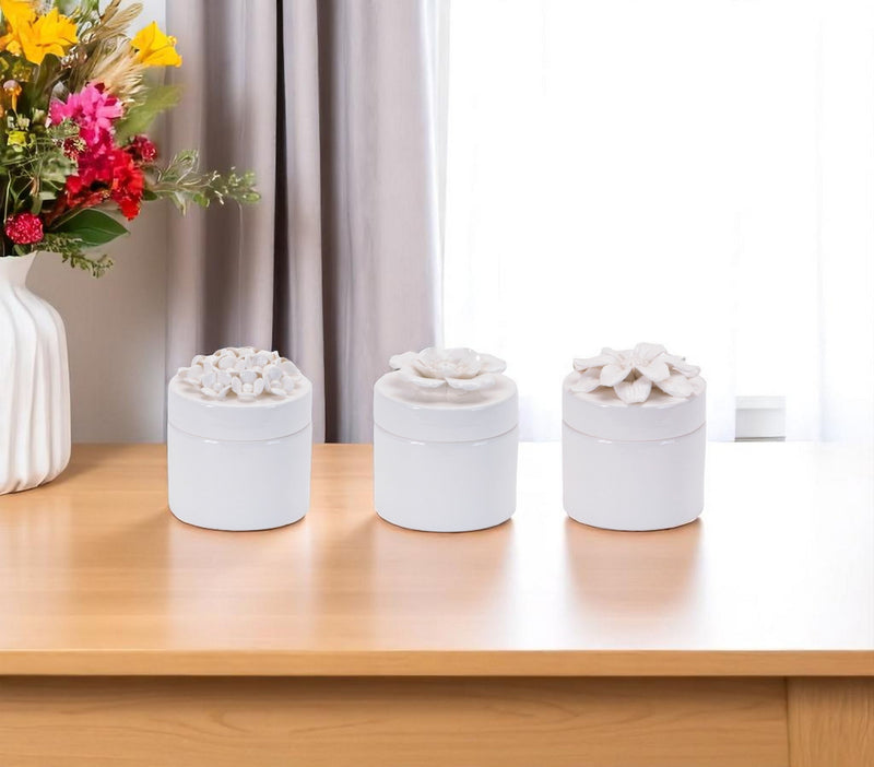 Flowers Decorative Keepsake Boxes (Set of 3) - White