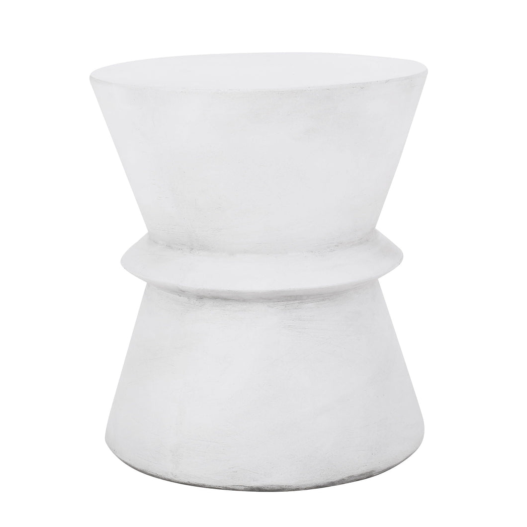 Outdoor Lightweight Concrete End Table With Hourglass Structure - Antique White