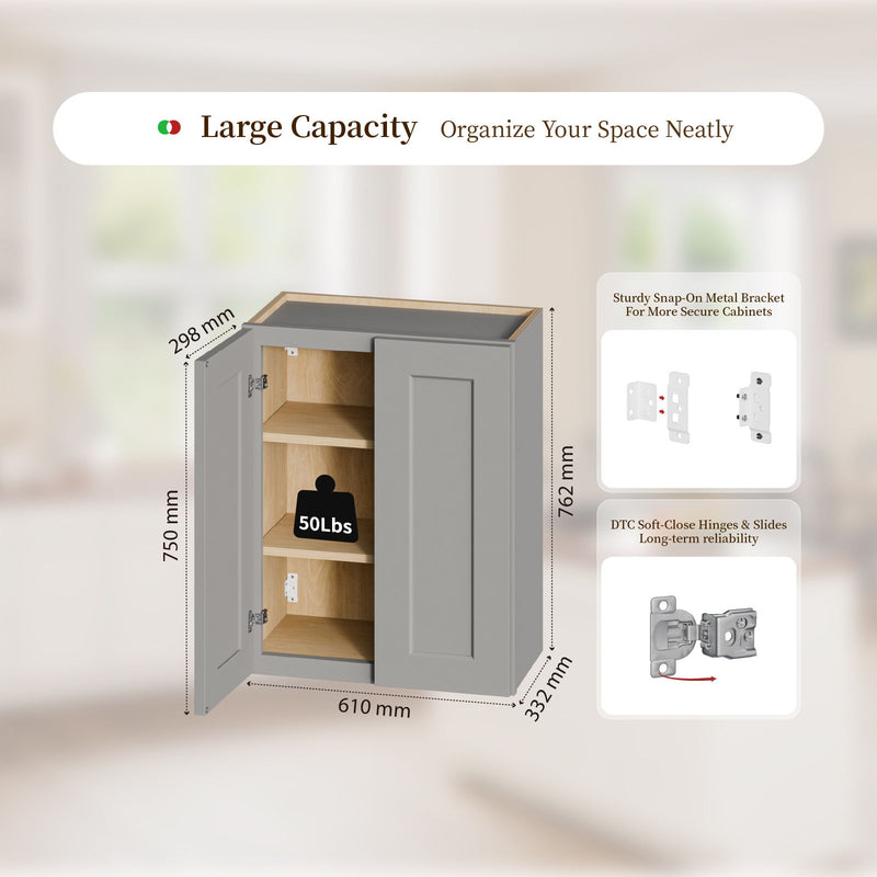 Shaker Wall Cabinet With Soft-Close Doors, Adjustable Shelves