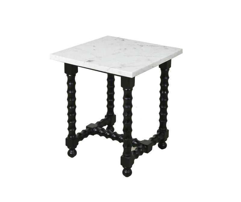 24" Marble And Solid Wood Square Trestle End Table - Black And White