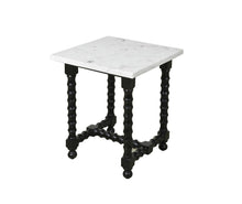 Load image into Gallery viewer, 24" Marble And Solid Wood Square Trestle End Table - Black And White
