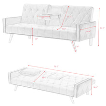 Load image into Gallery viewer, Sofa Bed With Nail Head Trim And Cup Holders - Pink
