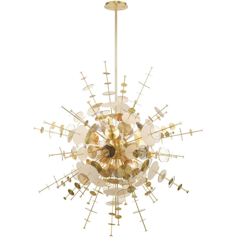 58" Twelve Light Dimmable Chandelier With Shades - Brass