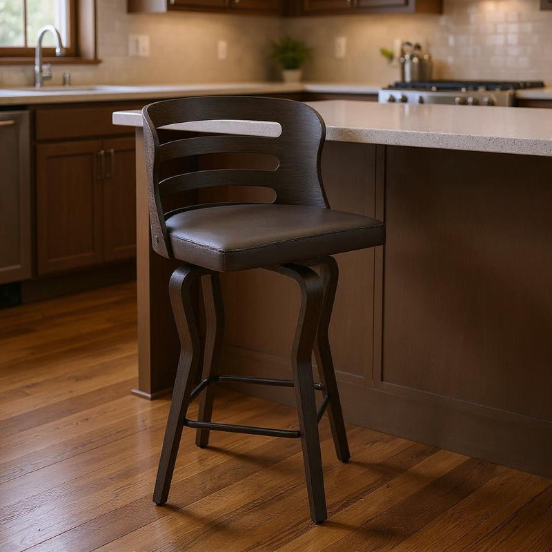 35" Faux Leather Swivel Low Back Counter Height Bar Chair - Gray / Black