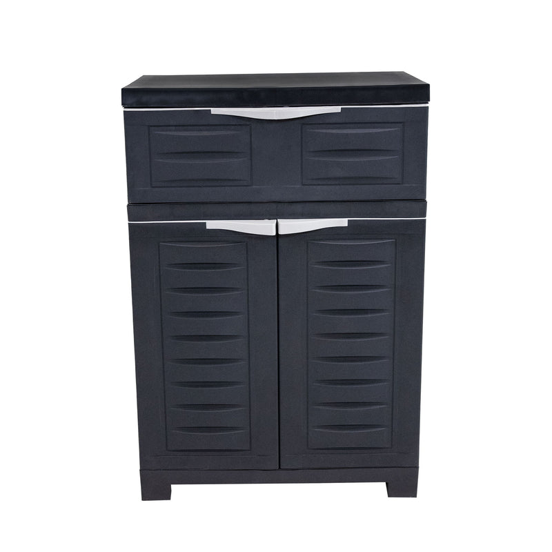 35" Heavy Duty Plastic Two Door One Drawer Utility Cabinet - Dark Gray