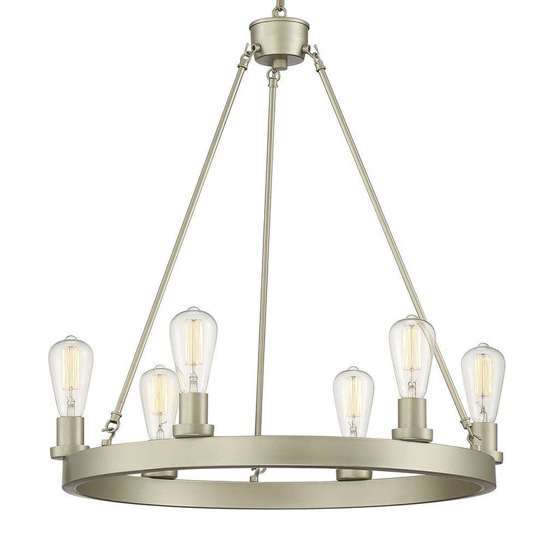 27" Candle Style Six Light Metal Dimmable Chandelier - Silver