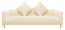 Load image into Gallery viewer, Velvet Sofa And Toss Pillows With Gold Legs - Ivory
