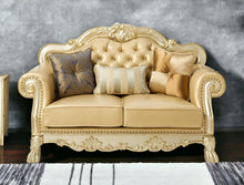 Load image into Gallery viewer, Faux Leather Loveseat And Toss Pillows - Bone / Gold
