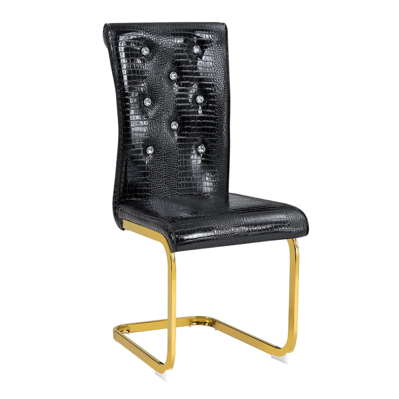 Faux Leather Metal Dining Side Chairs (Set of 4) - Black / Gold