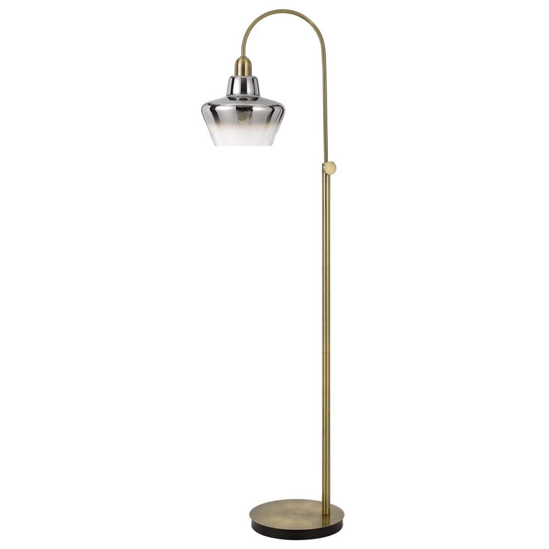 Adjustable Arc Floor Lamp With Antiqued Brass Mirrored Glass Novelty Shade - Brass